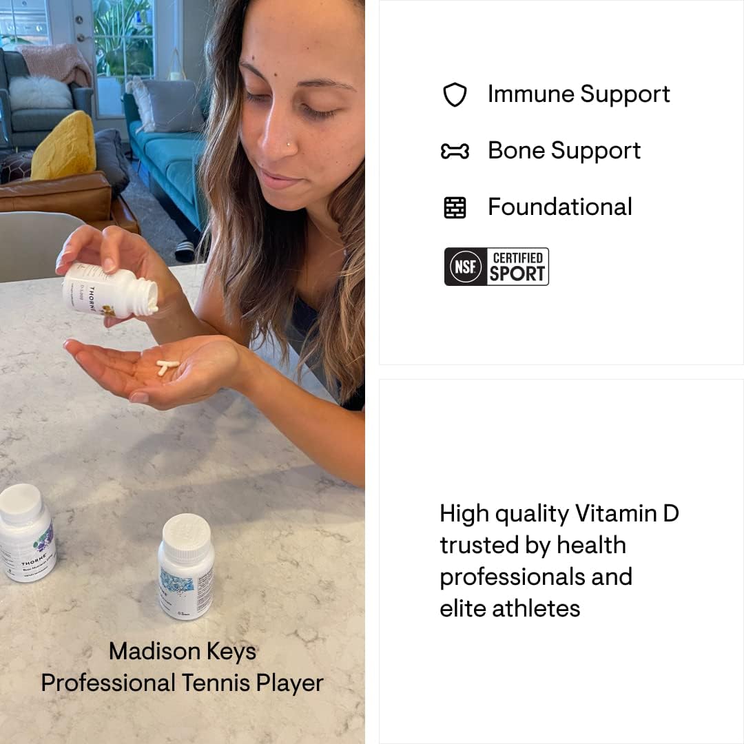 THORNE Vitamin D-5000 - Vitamin D3 Supplement - Support Healthy Bones, Teeth, Muscles, Cardiovascular, and Immune Function* - NSF Certified for Sport - Dairy-Free, Soy-Free - 60 Capsules - Nirvana Guru