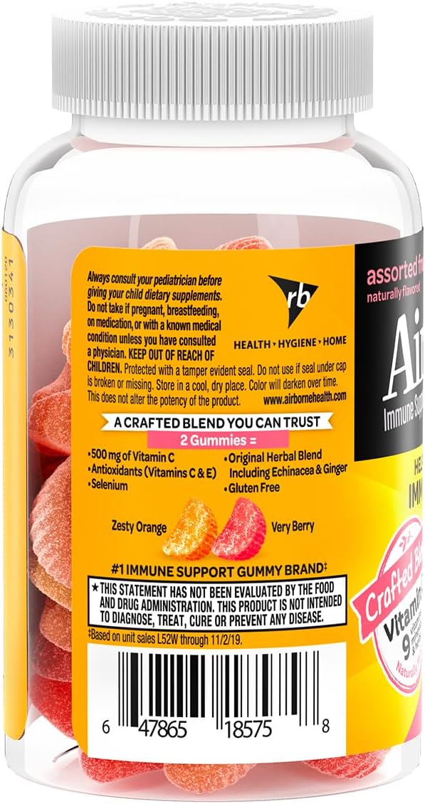 Airborne 500mg Vitamin C + Zinc Immune Support Supplement Gummies for Kids, Assorted Fruit Flavor, Gluten Free Crafted Blend with Powerful Antioxidants Vitamins C & E, 21 Gummies (4 Pack) Nirvana Guru