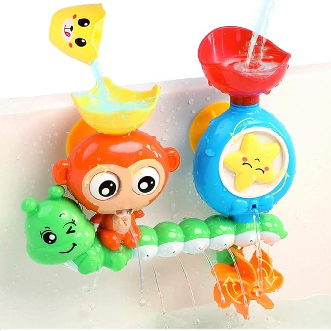 G-WACK Bath Toys for Toddlers Age 1 2 3 Year Old Girl Boy, Preschool New Born Baby Bathtub Water Toys, Durable Interactive Multicolored Infant Toy, Lovely Monkey Caterpillar,2 Strong Suction Cups nirvanaguru