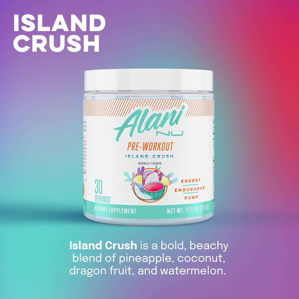 Alani Nu Pre Workout Powder Hawaiian Shaved ICE, Amino Energy Boost, Endurance Supplement, Sugar Free, 200mg Caffeine, L-Theanine, Beta-Alanine, L-Citrulline, 30 Servings Nirvana Guru