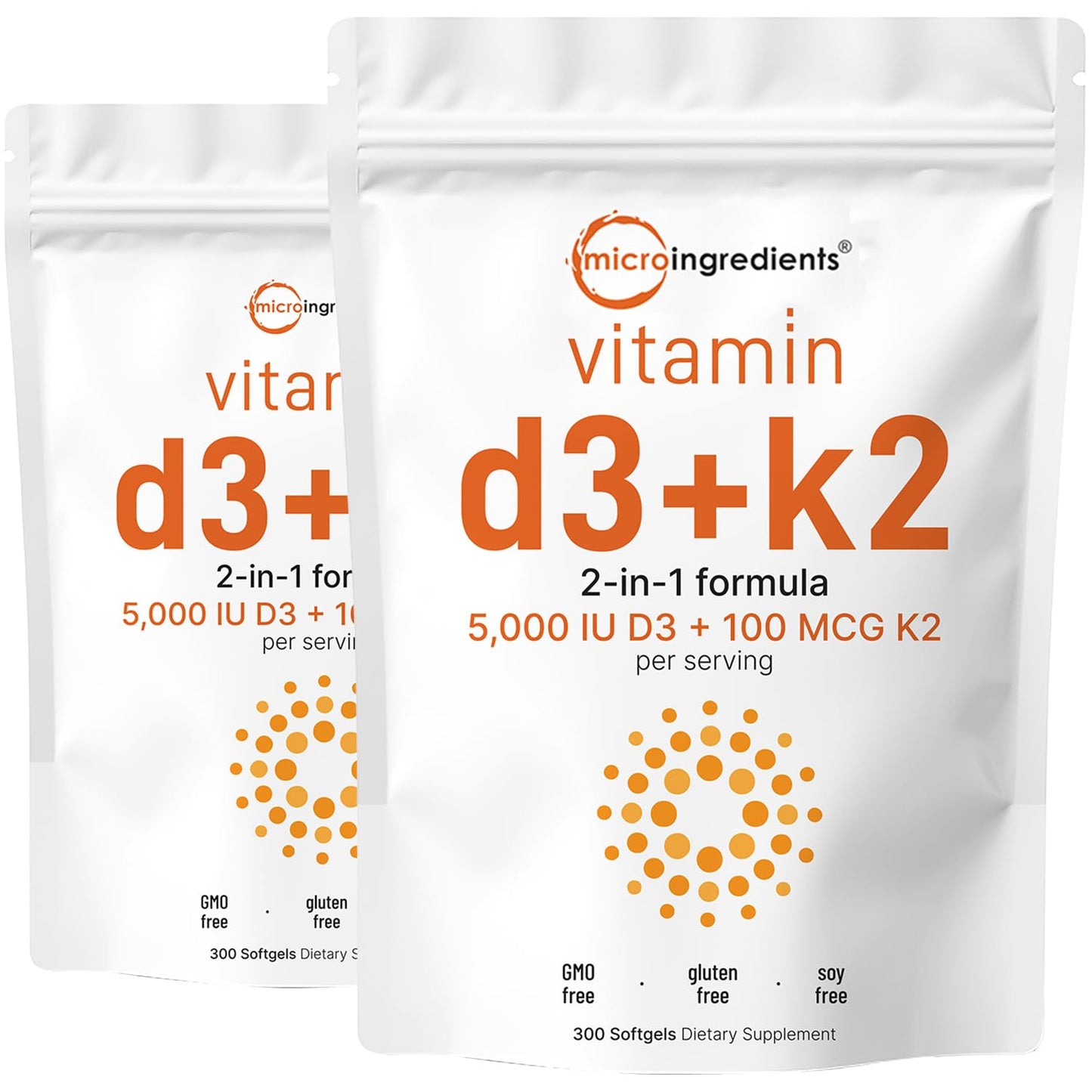 Micro Ingredients Vitamin D3 10,000 IU + K2 MK-7 200 mcg, 300 Softgels | Virgin Coconut Oil | 2-in-1 Bone, Immune & Heart Support | Easy to Swallow, Non-GMO