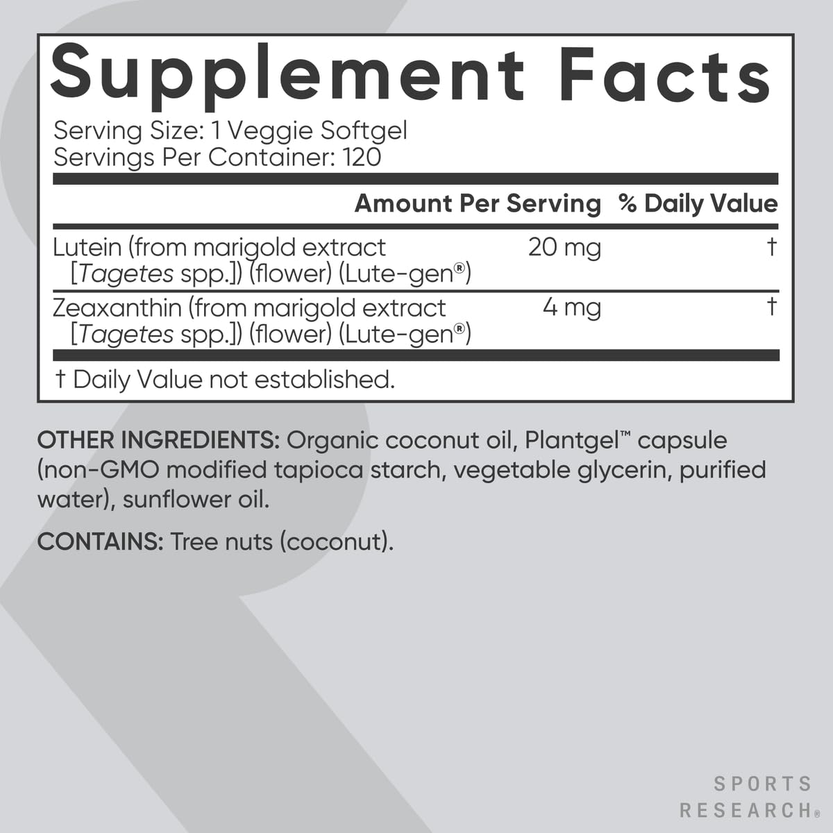 Sports Research Vegan Lutein + Zeaxanthin (20mg) with Organic Coconut Oil for Better Absorption - Supports Vision & Eye Health - Vegan Certified & Non-GMO Verified (120 Softgels) - Nirvana Guru