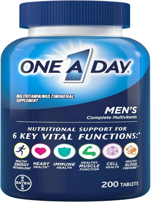 One A Day Men’s Multivitamin, Supplement Tablet with Vitamin A, C ,D, E and Zinc for Immune Health Support, Vitamin B12, Calcium, 200 count