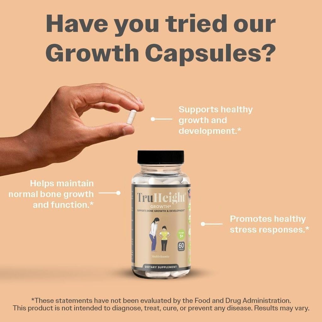 TruHeight Growth Capsules - Natural Growth & Development Supplement for Kids & Teens - Endorsed by Pediatricians - Vitamin D, K, Calcium & Ashwaganda - Bone Strength Capsules - Kids Vitamins - Ages 5+ Nirvana Guru