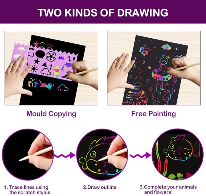 FUNNYB&G Rainbow Scratch Paper Art for Kids - 100 Pcs Magic Rainbow Scratch Paper Off Set Scratch Easter Crafts Arts Supplies Kits Pads Sheets for Party Games Halloween Christmas Birthday Gifts nirvanaguru