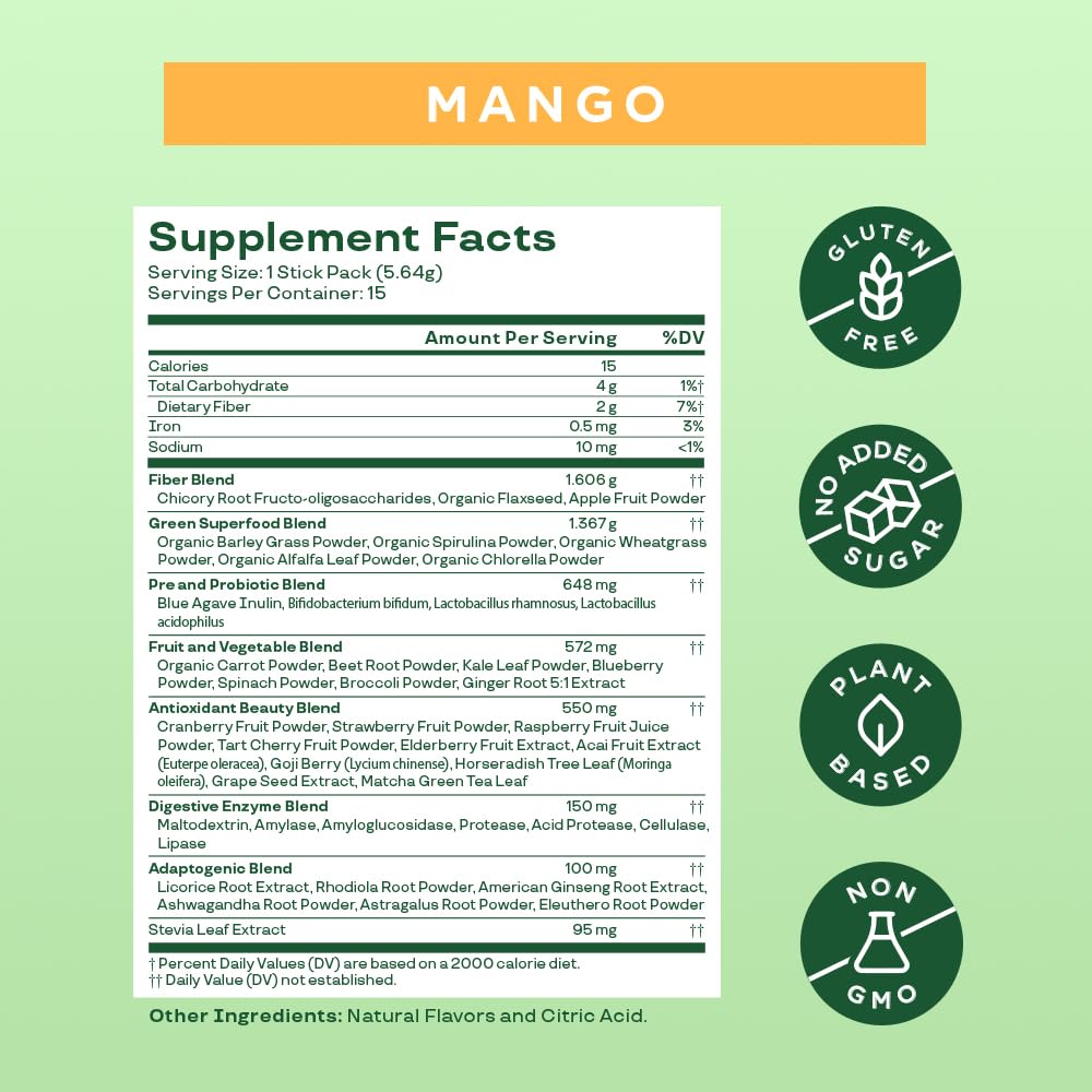 Bloom Nutrition Greens and Superfoods Powder for Digestive Health, Greens Powder, Digestive Enzymes, Probiotics, Spirulina, Chlorella for Bloating & Gut Support, Green Juice, 30 SVG, Strawberry Kiwi