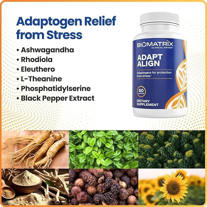 BioMatrix Adaptogen Supplement w/Ashwagandha, L-Theanine, Rhodiola, Ginseng | Cortisol Support, Stress Relief, Focus, Mood | 60 Capsules Nirvana Guru