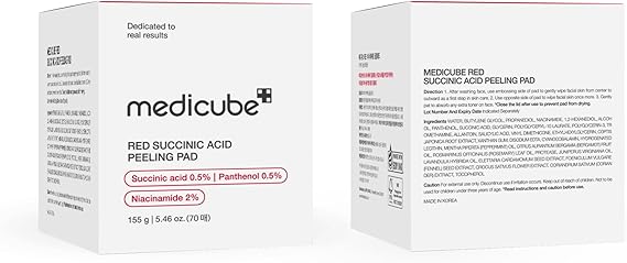 Medicube Red Succinic Acid Exfoliating Peeling Pads for Acne-Prone Skin – AHA, BHA, Niacinamide & Panthenol nirvanaguru