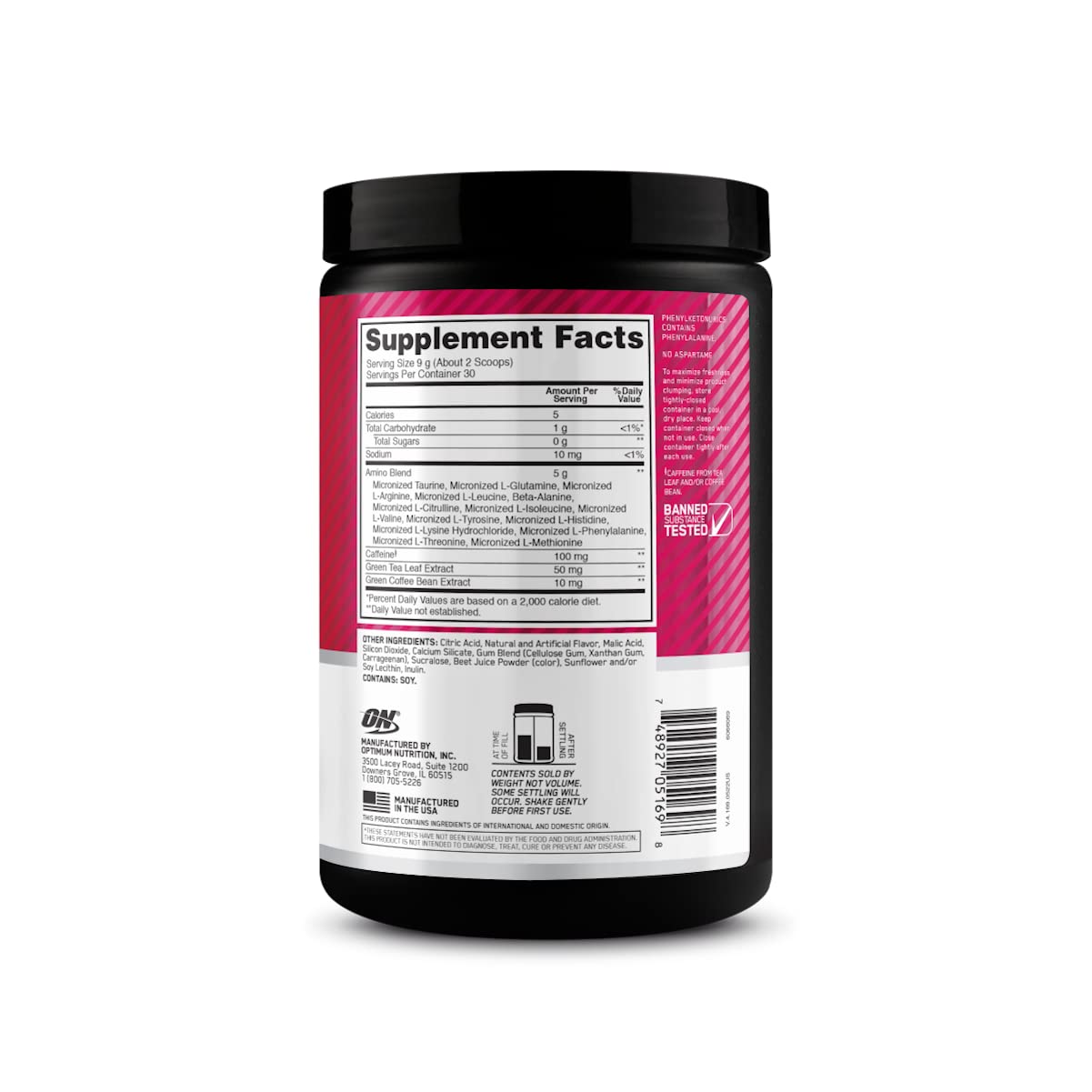 Optimum Nutrition Amino Energy - Pre Workout with Green Tea, BCAA, Amino Acids, Keto Friendly, Green Coffee Extract, Energy Powder - Concord Grape, 65 Servings (Packaging May Vary)