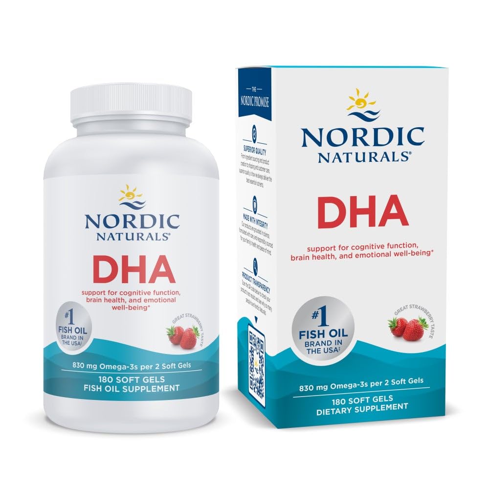 Nordic Naturals DHA, Strawberry - 90 Soft Gels - 830 mg Omega-3 - High-Intensity DHA Formula for Brain & Nervous System Support - Non-GMO - 45 Servings - Nirvana Guru