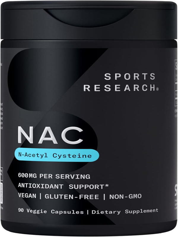 Sports Research N-Acetyl L-Cysteine (NAC) 600mg, 90 Veggie Capsules - Vegan, Non-GMO, Gluten Free. Lemon Aroma - Nirvana Guru