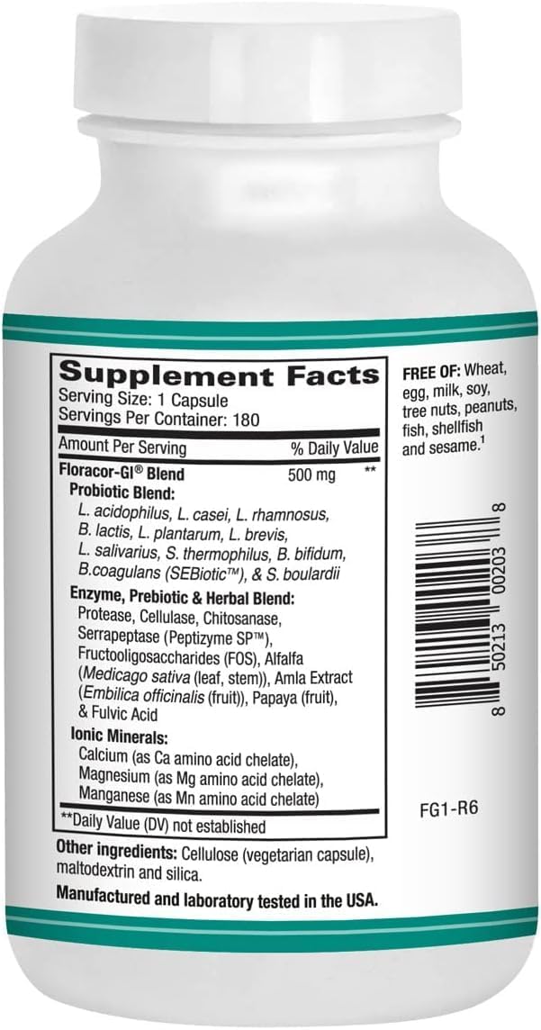 Floracor-GI Candida Cleanse, Probiotic and Enzyme Support Formula 180 Capsules Nirvana Guru