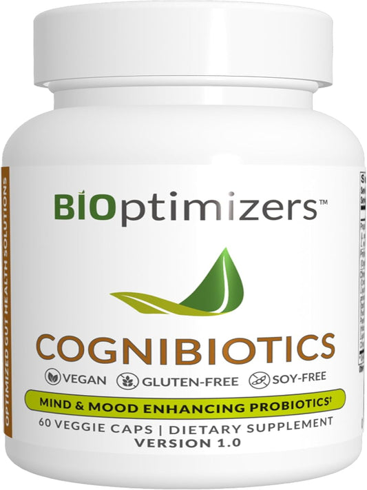 BIOptimizers Cognibiotics Probiotic Brain Supplement - Helps Support Mood, Better Focus, Memory, Mental Clarity - 60 Capsules Nirvana Guru