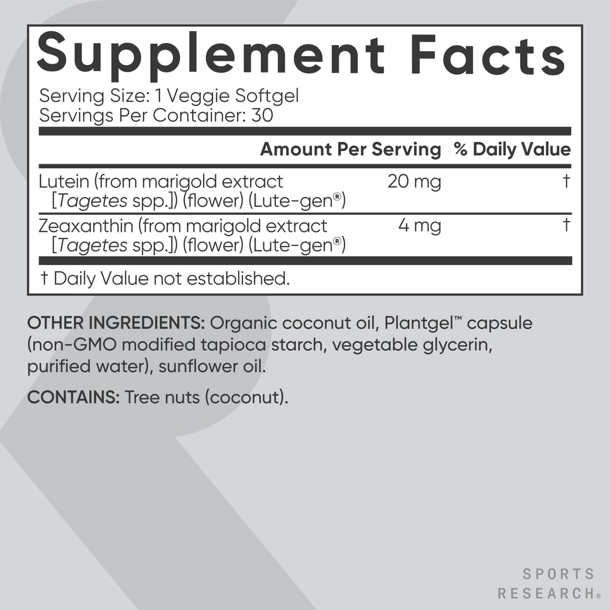 Sports Research Vegan Lutein + Zeaxanthin (20mg) with Organic Coconut Oil for Better Absorption - Supports Vision & Eye Health - Vegan Certified & Non-GMO Verified (120 Softgels) - Nirvana Guru