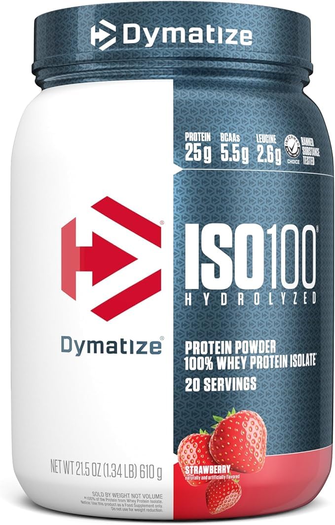 Dymatize ISO100 Whey Protein Powder Isolate, Gourmet Chocolate, 25g of Protein, 20 Servings, 5.5g BCAAs, Less Than 120 Cal., Gluten Free, 1g Fat, 1g Sugar, 2g Carb