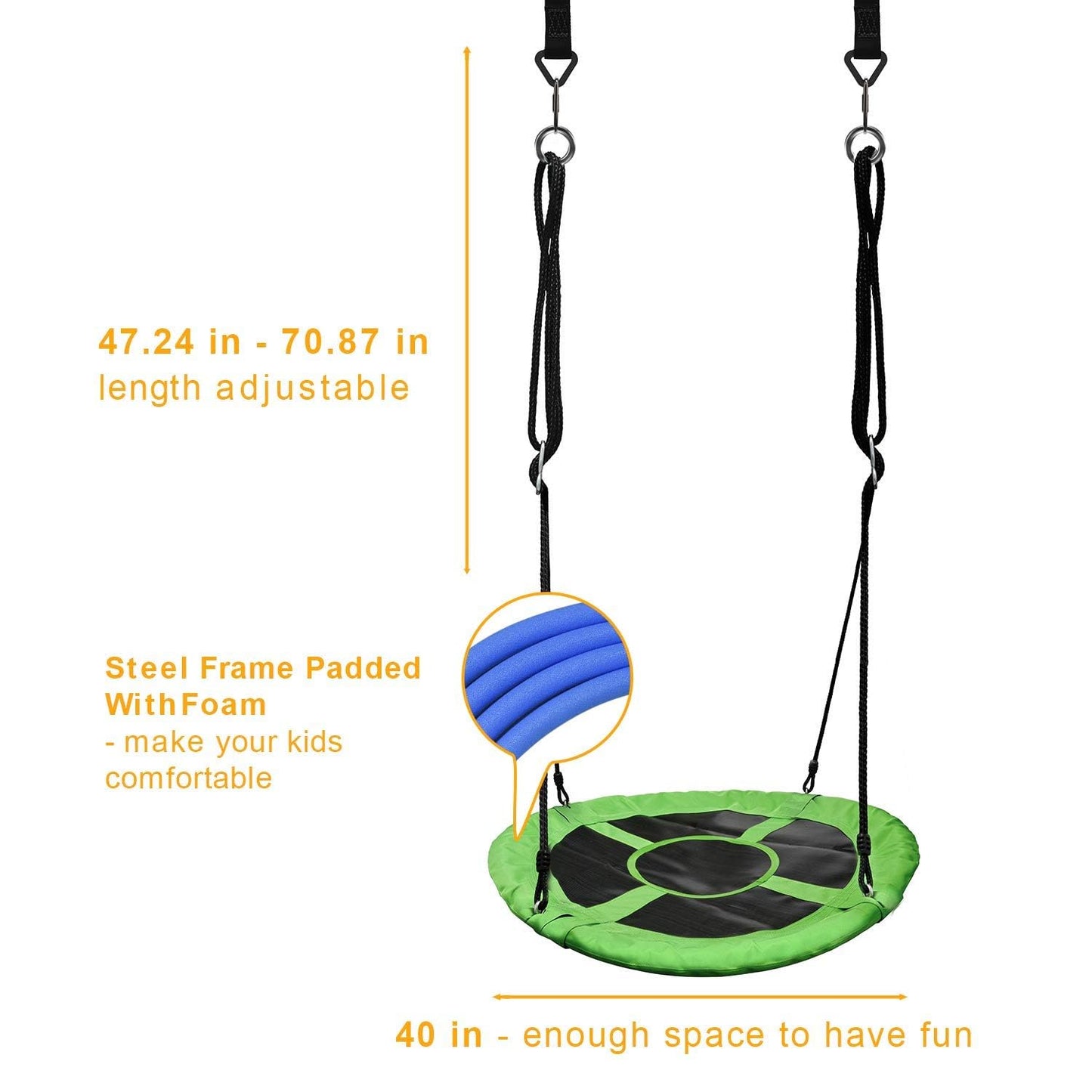PACEARTH 40 Inch Saucer Tree Swing Flying 900lb Weight Capacity 2 Added Hanging Straps Adjustable Multi-Strand Ropes Colorful Safe and Durable Swing Seat for Children-Green Nirvana Guru
