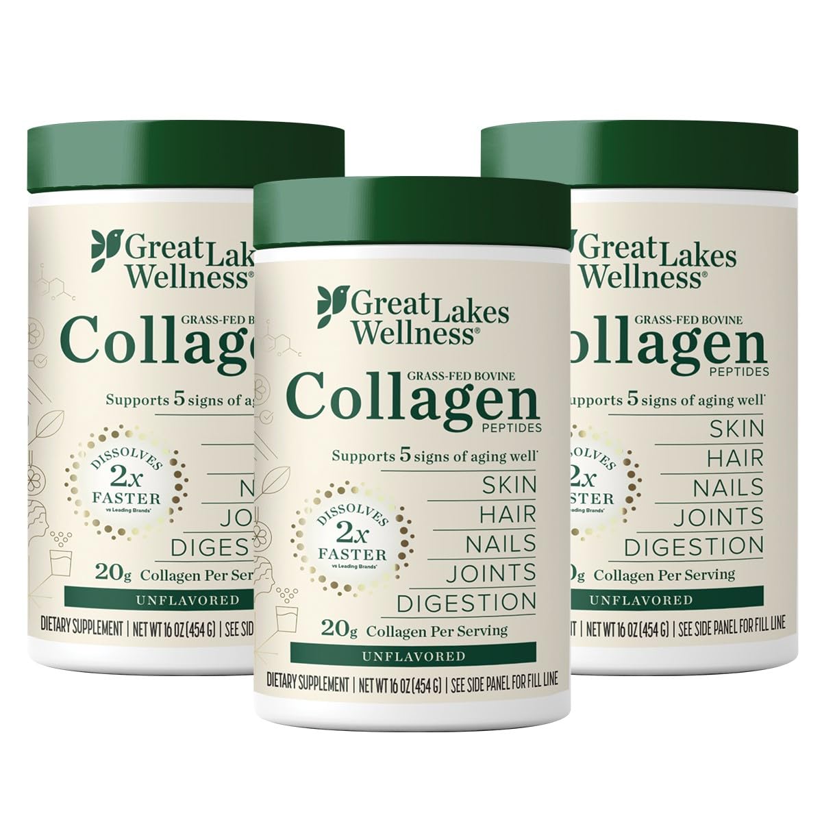 Great Lakes Wellness Collagen Peptides Powder for Skin, Hair, Nails, Joints & Digestion - Unflavored - Quick Dissolve Hydrolyzed, Non-GMO, Keto, Kosher - 16oz