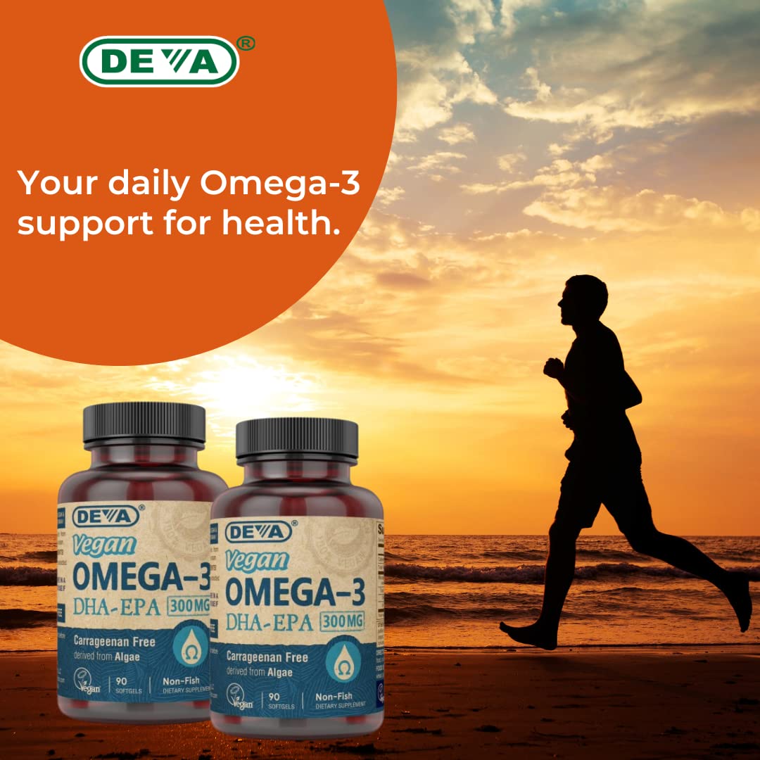 DEVA Vegan Omega-3 DHA Supplement, Once-Per-Day Softgel 200 MG, Carrageenan Free, Gelatin Free, Non-Fish, Algae Oil, Omega-3 Fatty Acids - 90 Softgels - Nirvana Guru