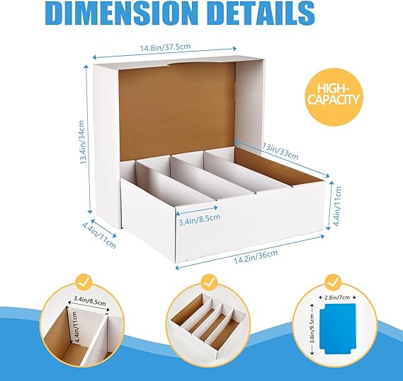 4 Pack Sports Card Boxes 3120 Count Cardboard Card Storage Box White Bulk Card Storage Baseball Card Boxes with 10 Dividers Sports Cards Storage Box for Card Game Baseball Card Storage Boxes nirvanaguru