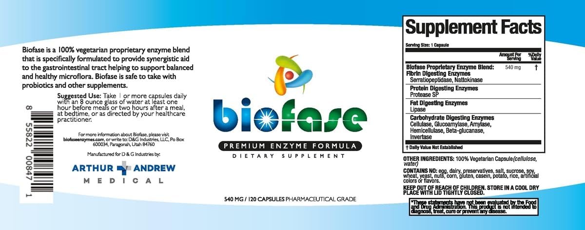 Biofase-Premium-Enzyme-Formula 120 Capsules - Biofilm Defense & Digestion - Systemic Enzymes to Support Intestinal Health - No Fillers! Nirvana Guru