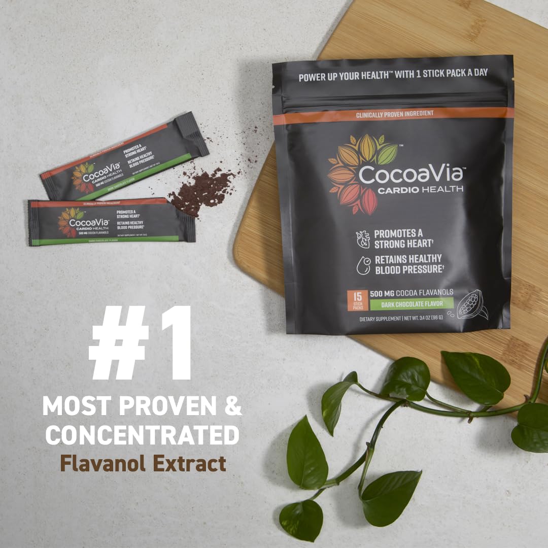 CocoaVia Cardio Health Cocoa Powder, 30 Servings, 500mg Cocoa Flavanols, Support Heart Health, Boost Nitric Oxide, Improve Circulation, Energy, Preworkout, Vegan, Dark Chocolate Cacao Nirvana Guru