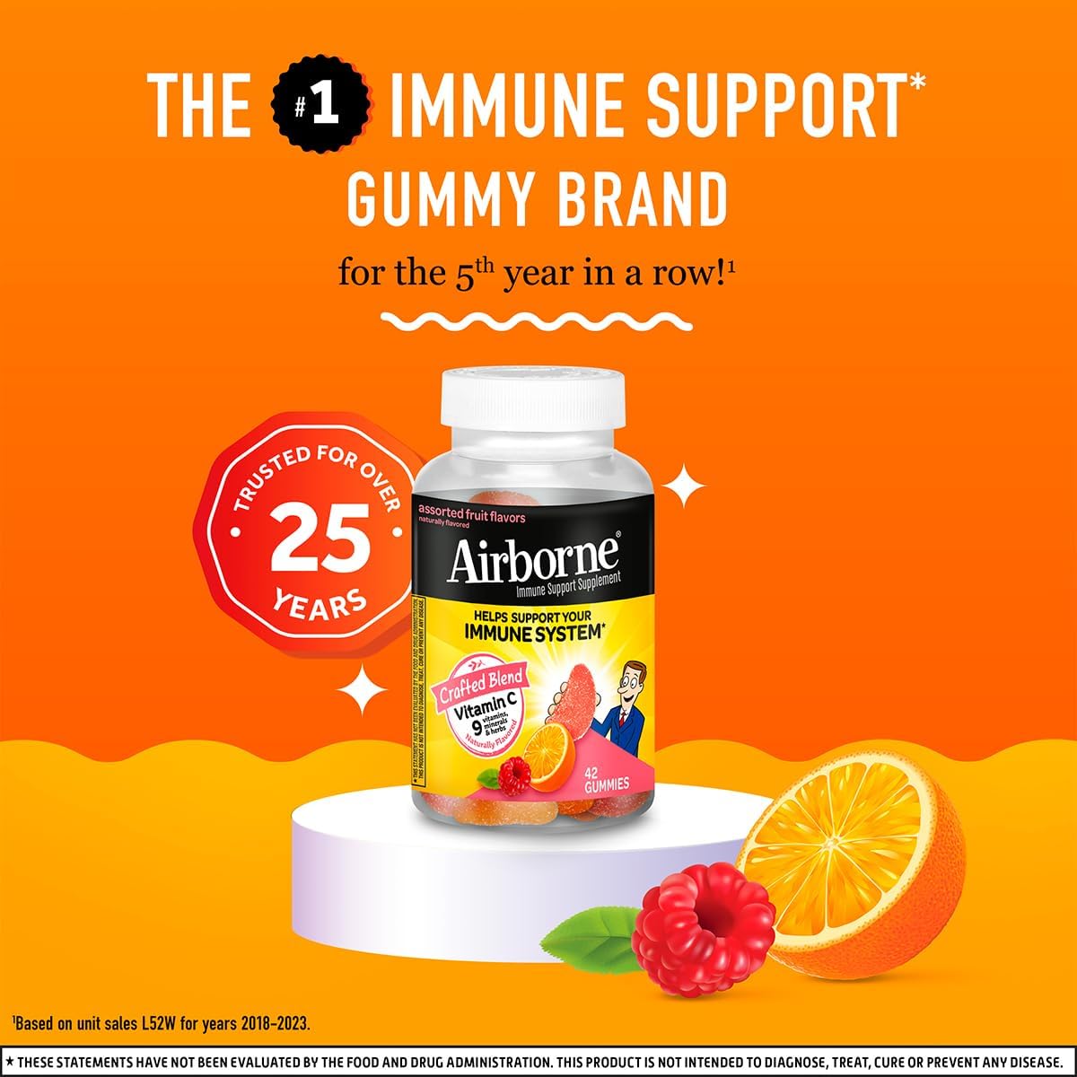 Airborne 750mg Vitamin C Immune Support Supplement Gummies for Adults, Assorted Fruit Flavor, Gluten Free Crafted Blend with Powerful Antioxidants Vitamins A C & E, 42 Gummies (2 Pack) Nirvana Guru