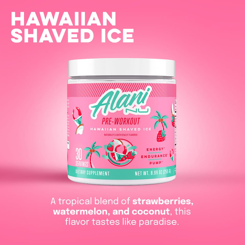 Alani Nu Pre Workout Powder Hawaiian Shaved ICE, Amino Energy Boost, Endurance Supplement, Sugar Free, 200mg Caffeine, L-Theanine, Beta-Alanine, L-Citrulline, 30 Servings Nirvana Guru