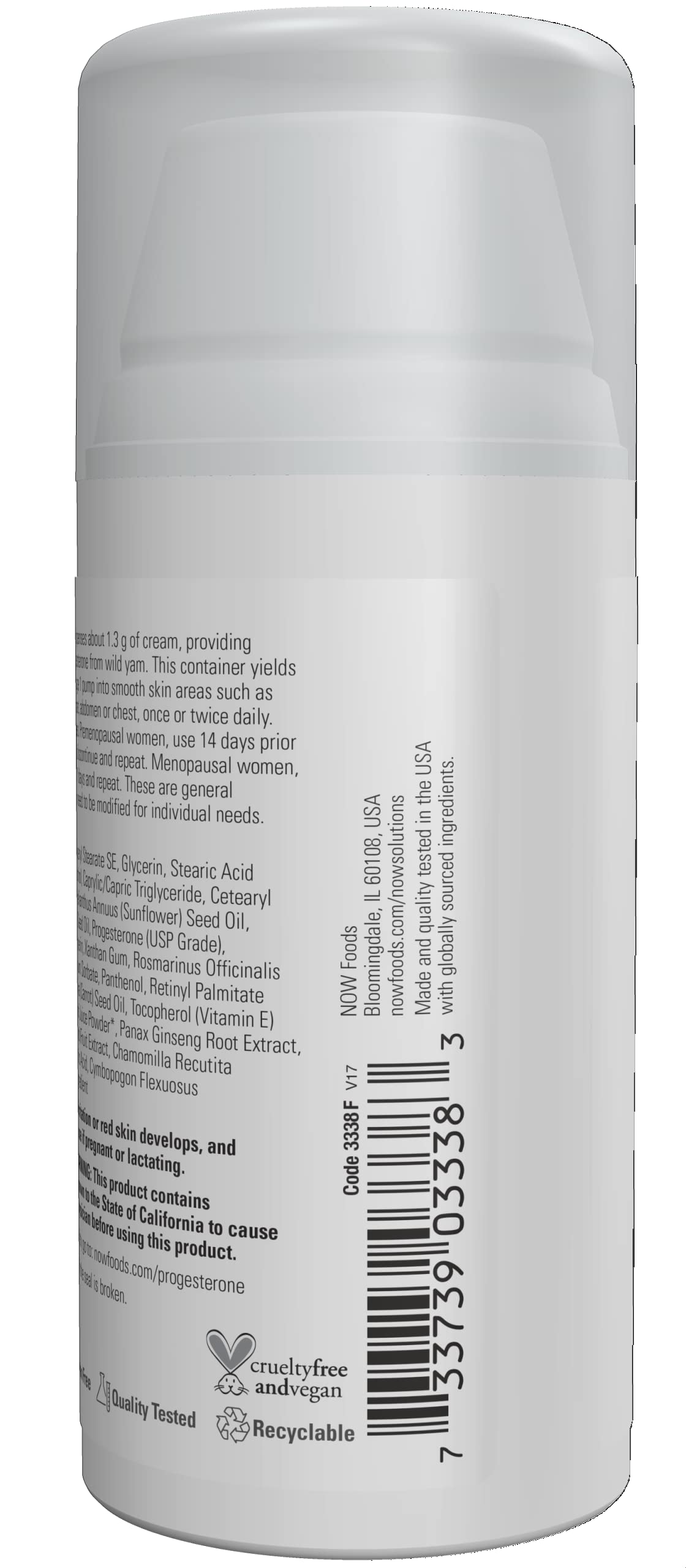 NOW Solutions, Natural Progesterone, Balancing Skin Cream, 20 mg of Natural Progesterone Per Pump, Unscented, 3-Ounce - Nirvana Guru
