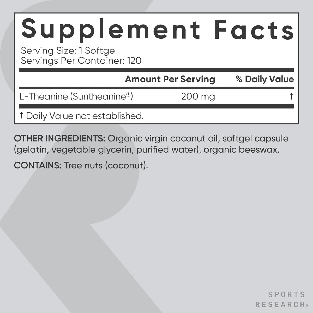 Sports Research Double Strength L-Theanine Supplement - Suntheanine Softgels for Focus, Relaxation & Alertness - Non-Drowsy Support Made with Coconut Oil, Non-GMO & Gluten Free - 200mg, 60 Count - Nirvana Guru