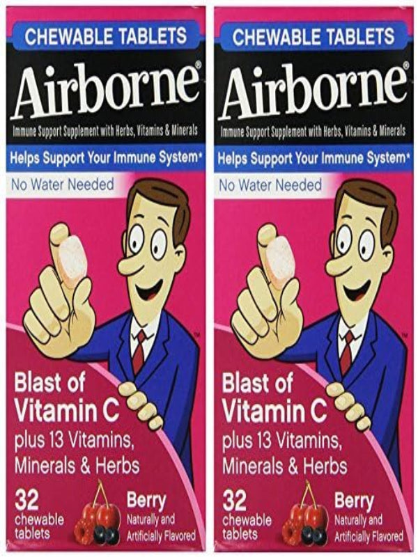 Immune Support Supplement Chewable Tablets Berry Flavored - 32 Ct, by Airborne Nirvana Guru