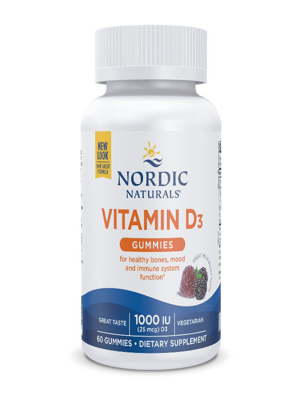 Nordic Naturals Vitamin D3 Gummies, Wild Berry - 120 Gummies - 1000 IU Vitamin D3, 1.4 mg Iron - Great Taste - Healthy Bones, Mood & Immune System Function - Non-GMO - 120 Servings - Nirvana Guru