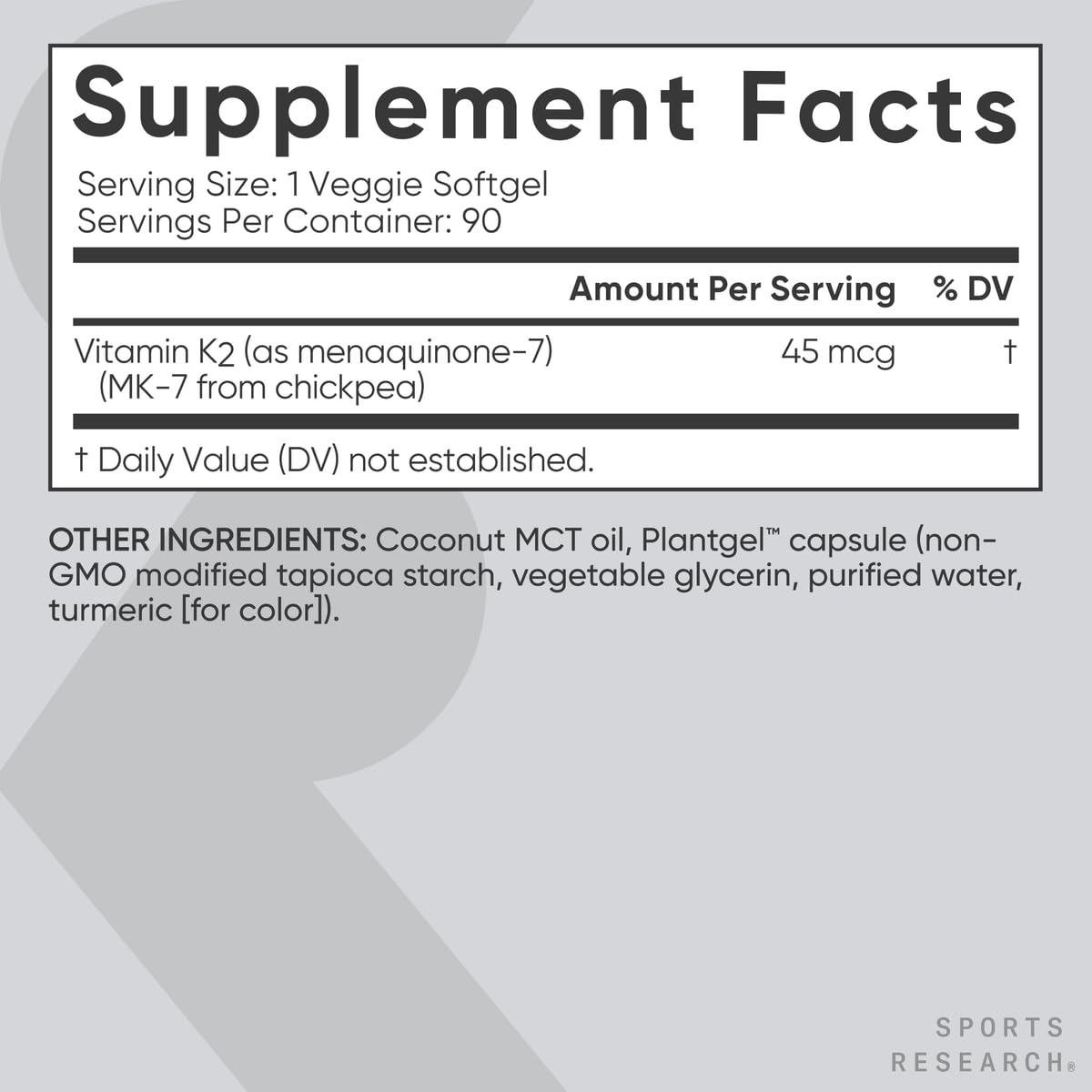 Sports Research Vitamin K2 as MK7 with Organic Coconut MCT Oil | Non-GMO Verified, Vegan Certified (60 Veggie-Softgels) - Nirvana Guru