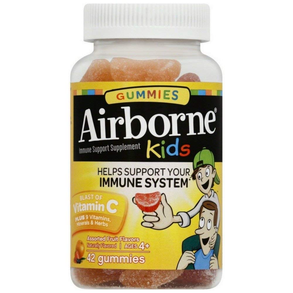 Airborne 500mg Vitamin C + Zinc Immune Support Supplement Gummies for Kids, Assorted Fruit Flavor, Gluten Free Crafted Blend with Powerful Antioxidants Vitamins C & E, 42 Gummies (3 Pack) Nirvana Guru