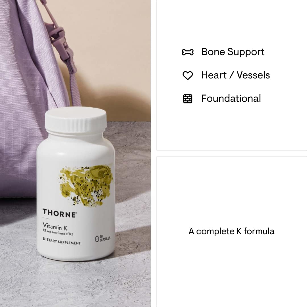 THORNE Vitamin K (Formerly 3-K Complete) - Vitamins K1 and K2 (as MK-4 and MK-7) - Supports Strong Bones* - 60 Capsules - Nirvana Guru