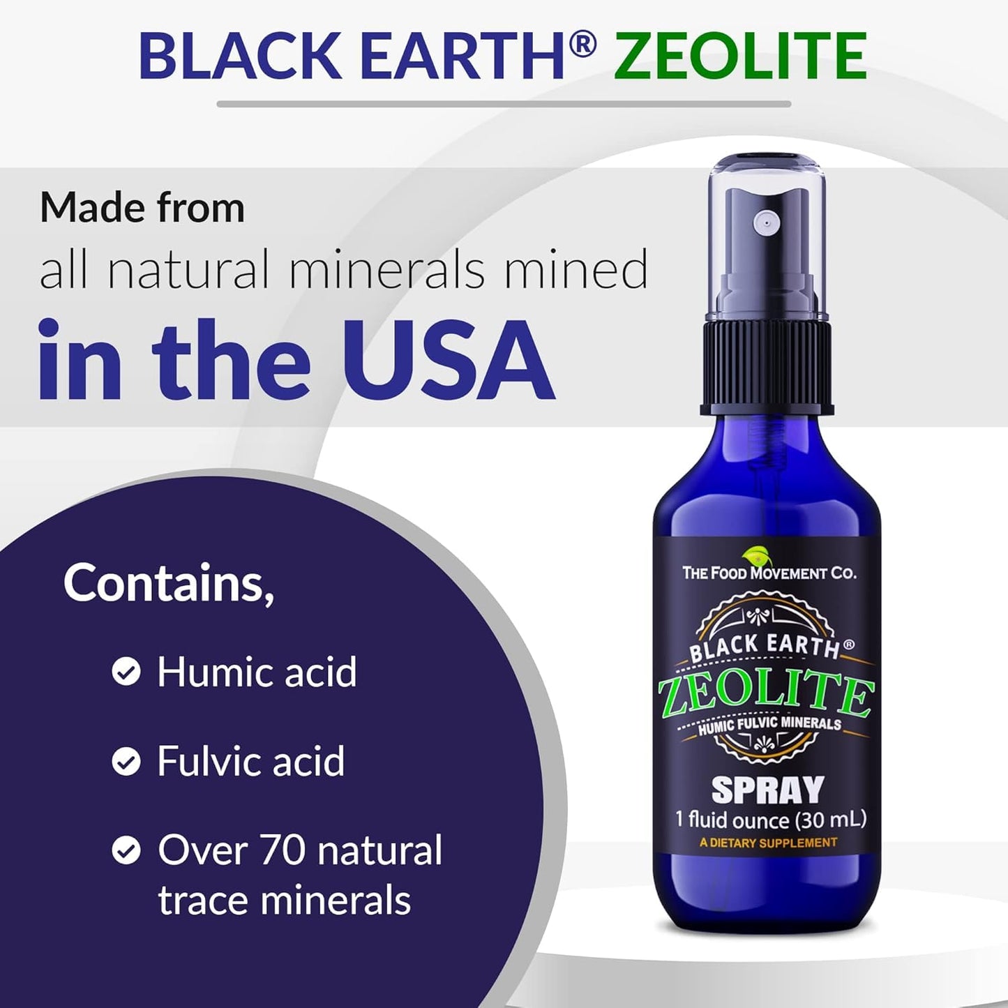 Black Earth Zeolite with Humic Fulvic Acids, Trace Minerals, for Adults and Kids Supports Gut Health, Immune Support, Digestion and Elimination and More 1oz Liquid Pump Spray Supplement Nirvana Guru
