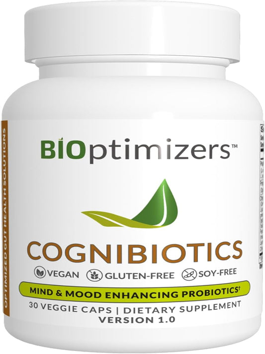 BIOptimizers Cognibiotics Probiotic Brain Supplement - Helps Support Mood, Better Focus, Memory, Mental Clarity - 30 Capsules Nirvana Guru