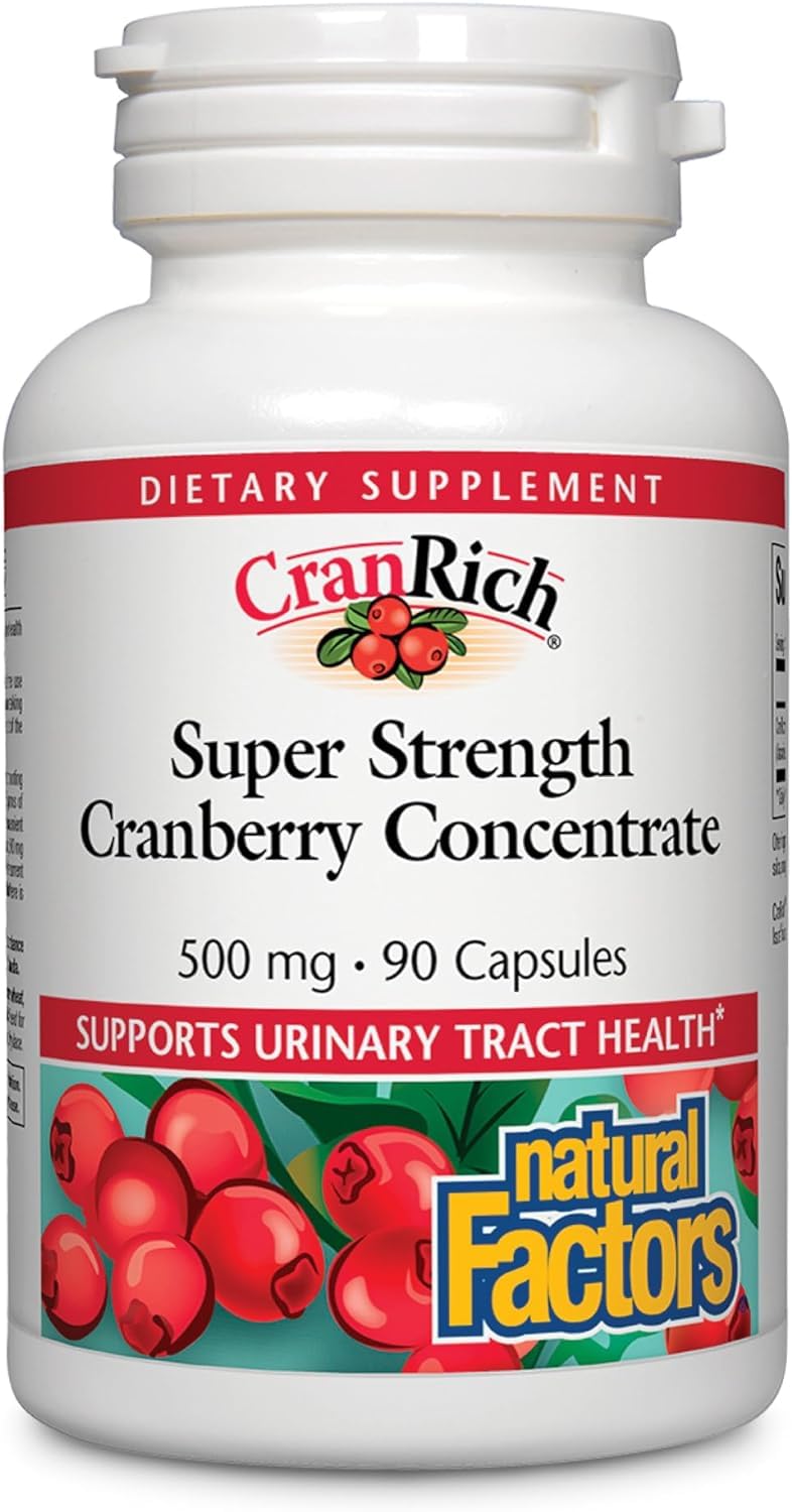 Natural Factors CranRich, Super Strength 36:1 Cranberry Concentrate, 500 mg, Sugar-Free Whole Fruit Cranberry Pills for Urinary Tract Health, 180 Capsules - Nirvana Guru