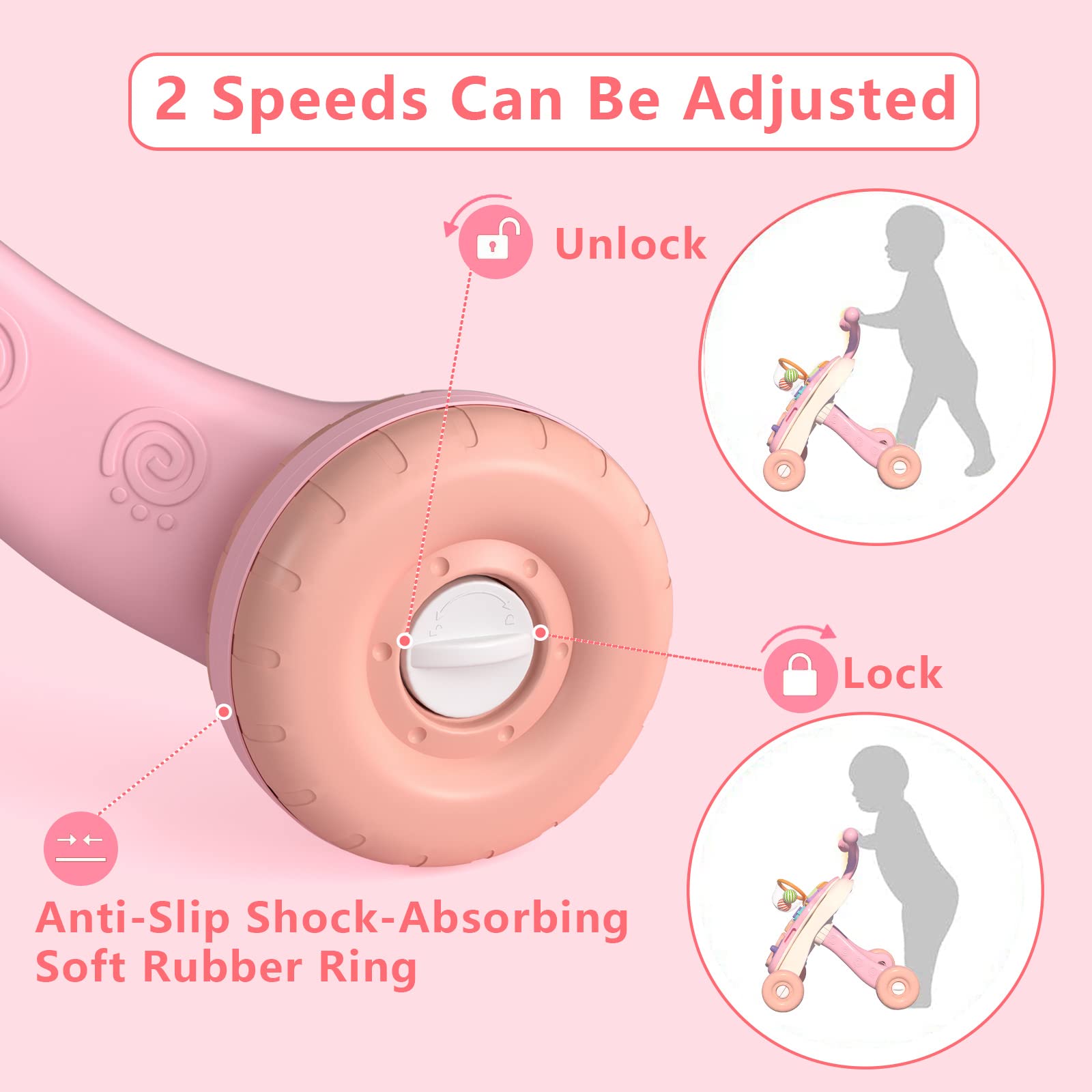 QDRAGON 3 in 1 Baby Walker and Activity Center for Girl, Learning to Walk, Sit to Stand, Early Educational Push Toys with Music Panel for Infant Toddler 12+ Months Pink Nirvana Guru