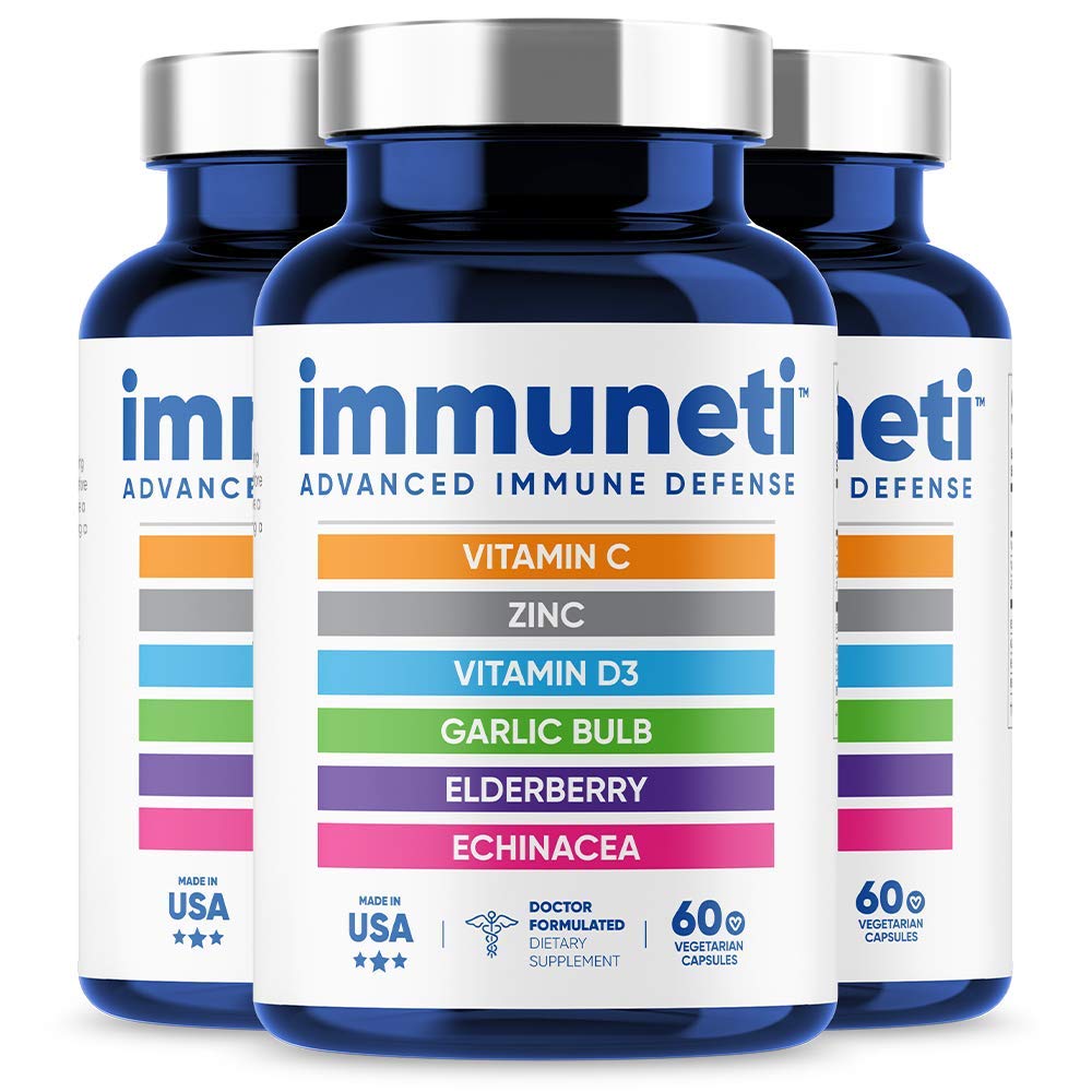 Immuneti - Advanced Immune Defense, 6-in-1 Powerful Blend of Vitamin C, Vitamin D3, Zinc, Elderberries, Garlic Bulb, Echinacea - 3 Pack - Supports Overall Health Nirvana Guru