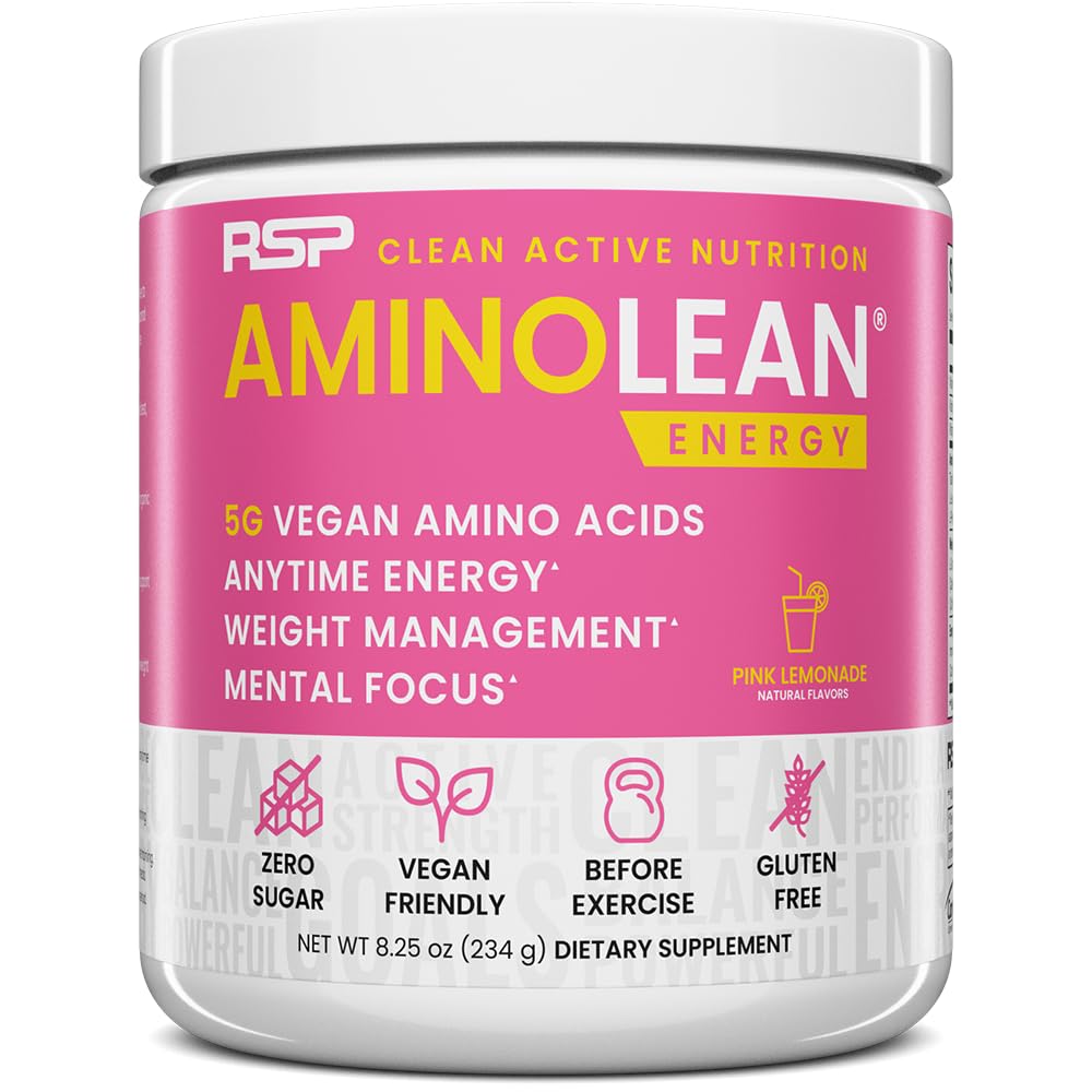 RSP NUTRITION AminoLean Pre Workout Powder, Amino Energy & Weight Management with Vegan BCAA Amino Acids, Natural Caffeine, Preworkout Boost for Men & Women, 30 Serv, Pink Lemonade… Nirvana Guru