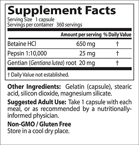 Doctor's Best Betaine HCI Pepsin & Gentian Bitters, Digestive Enzymes for Protein Breakdown & Absorption, Non-GMO, Gluten Free, 360 Count (Pack of 1) - Nirvana Guru