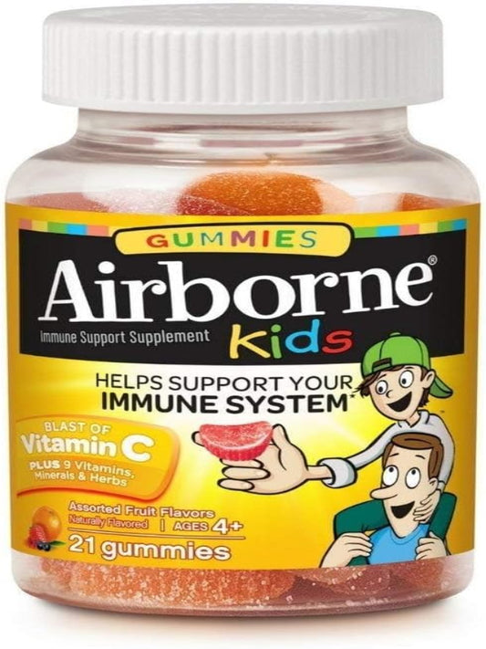 Airborne 500mg Vitamin C Immune Support Zinc Gummies for Kids, Assorted Fruit Flavor, Gluten Free Crafted Blend with Powerful Antioxidants Vitamins C & E, 21 Gummies (4 Pack) Nirvana Guru