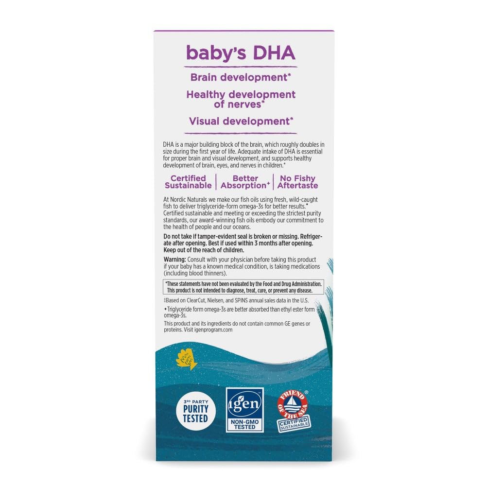 Nordic Naturals Baby’s DHA, Unflavored - 4 oz - 1050 mg Omega-3 + 300 IU Vitamin D3 - Supports Brain, Vision & Nervous System Development in Babies - Non-GMO - Servings May Vary - Nirvana Guru