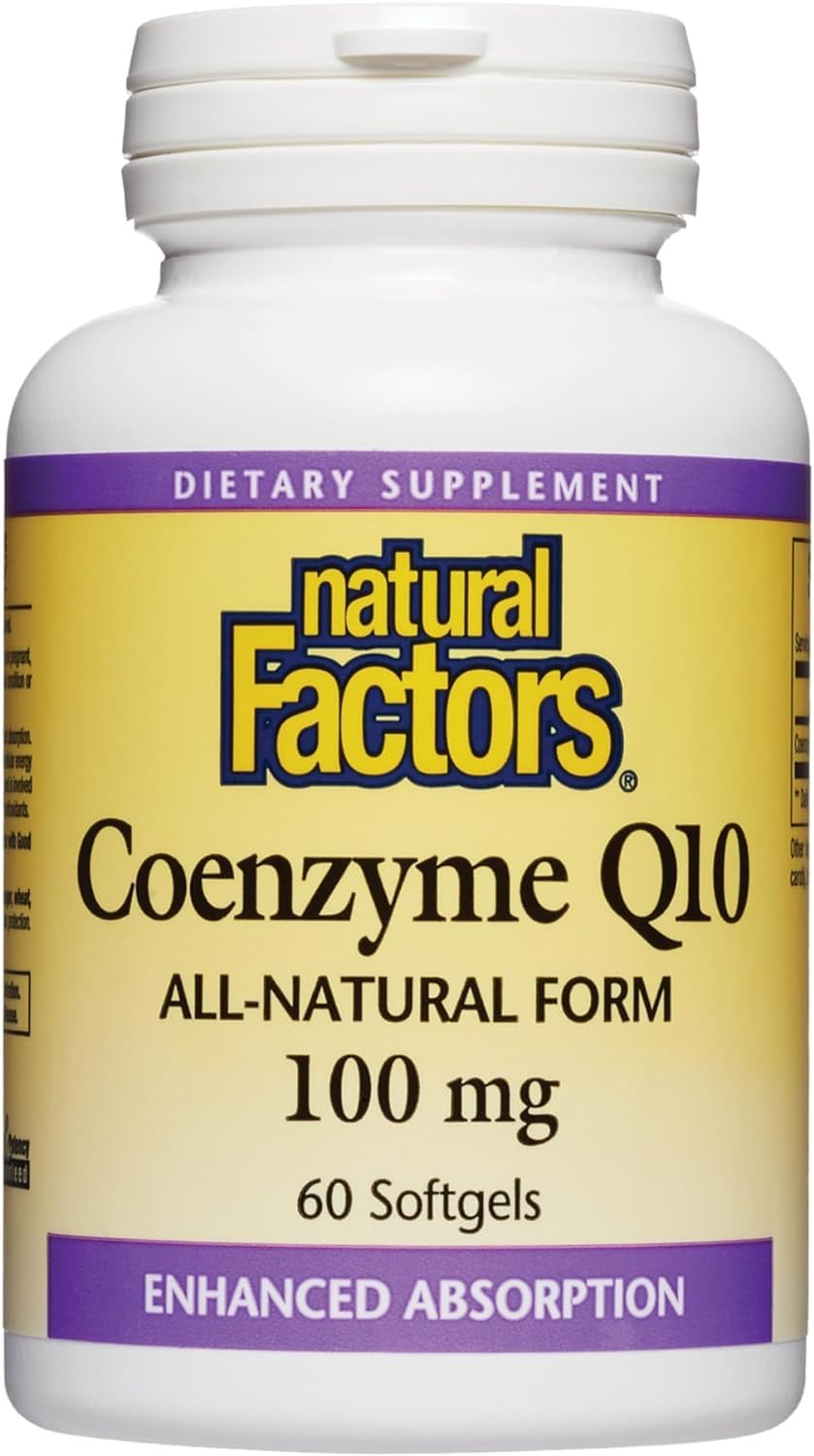 Natural Factors Coenzyme Q10 100 mg, Natural Coenzyme Q10 Supplement for Energy, Heart and Cognitive Support, 120 Softgels - Nirvana Guru