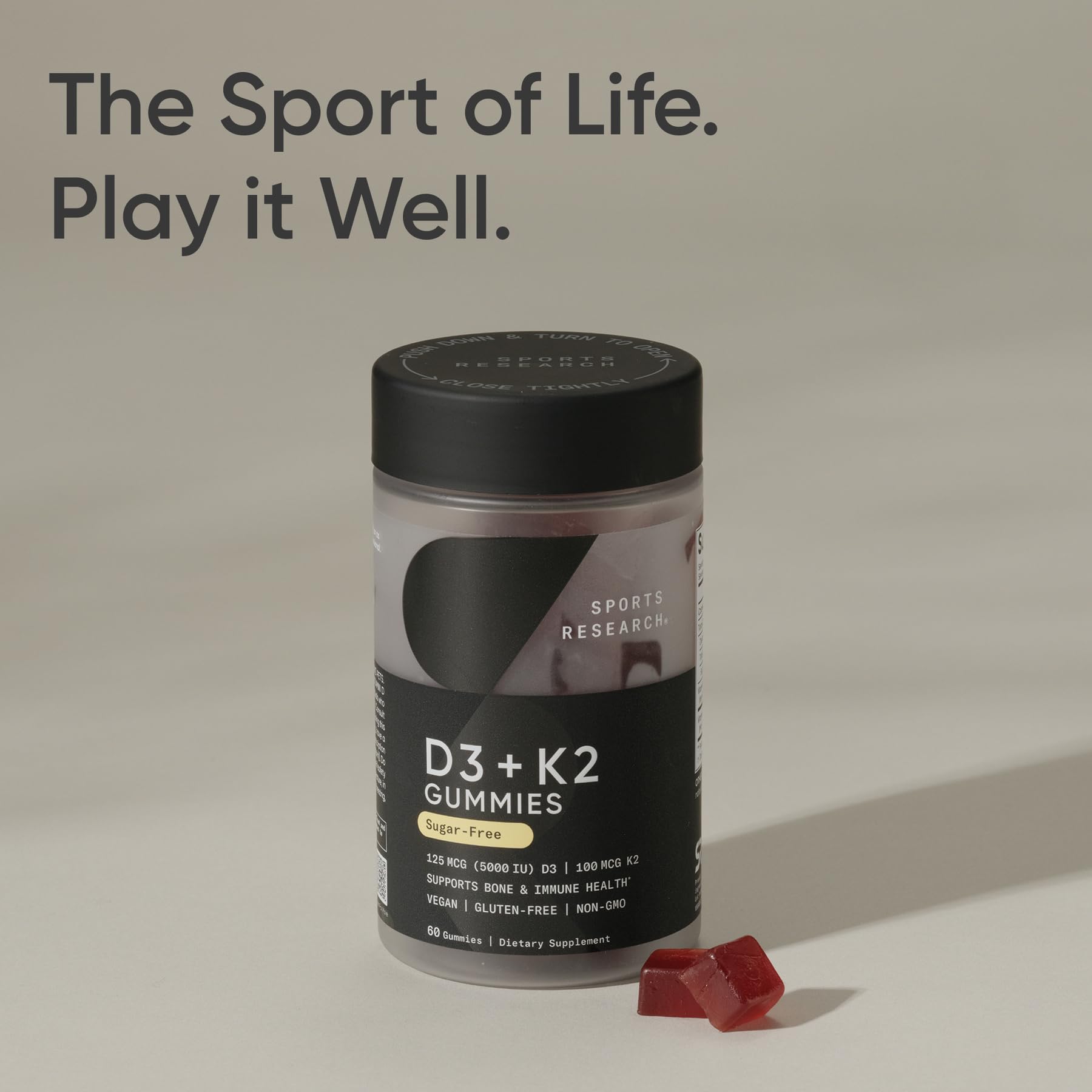 Sports Research® Vitamin D3 + K2 with Coconut MCT Oil | Vegan D3 2500iu (62.5mcg) & Plant Based Vitamin K2 100mcg | Vegan Certified, Soy & Gluten Free - 60 Softgels - Nirvana Guru