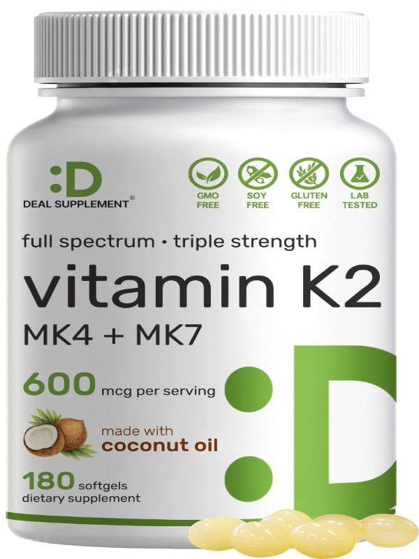DEAL SUPPLEMENT Vitamin K2 MK-7 200mcg Per Serving, 240 Coconut Oil Softgels | Easily Absorbed Menaquinone-7 Form | Bone, Joint, & Immune Support – Non-GMO Nirvana Guru