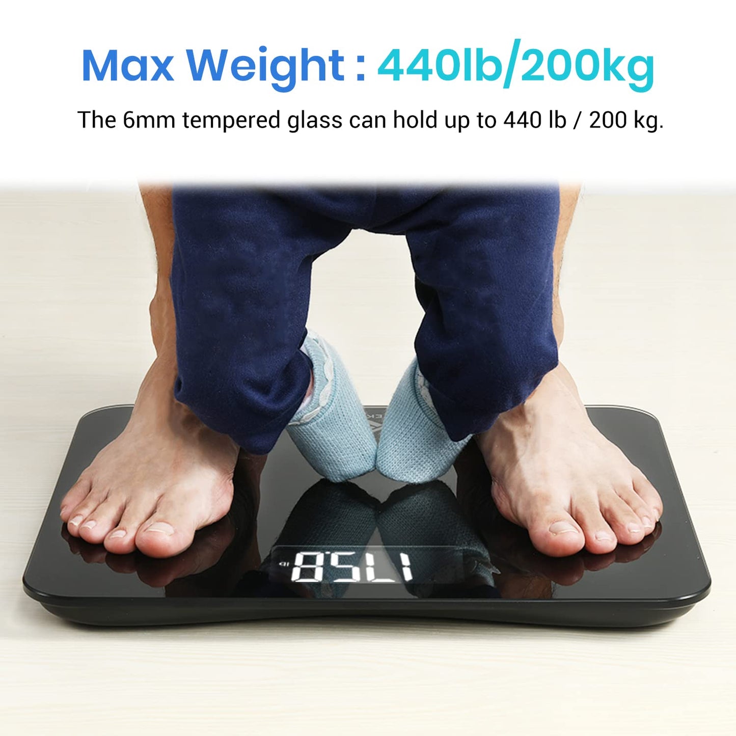 Etekcity Digital Body Weight Bathroom Scale, Large Blue LCD Backlight Display, High Precision Measurements,6mm Tempered Glass, 400 Pounds Nirvana Guru