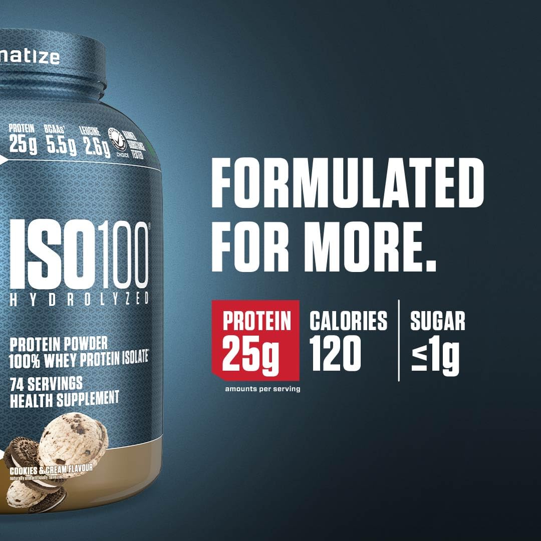 Dymatize ISO100 Whey Protein Powder Isolate, Gourmet Chocolate, 25g of Protein, 20 Servings, 5.5g BCAAs, Less Than 120 Cal., Gluten Free, 1g Fat, 1g Sugar, 2g Carb