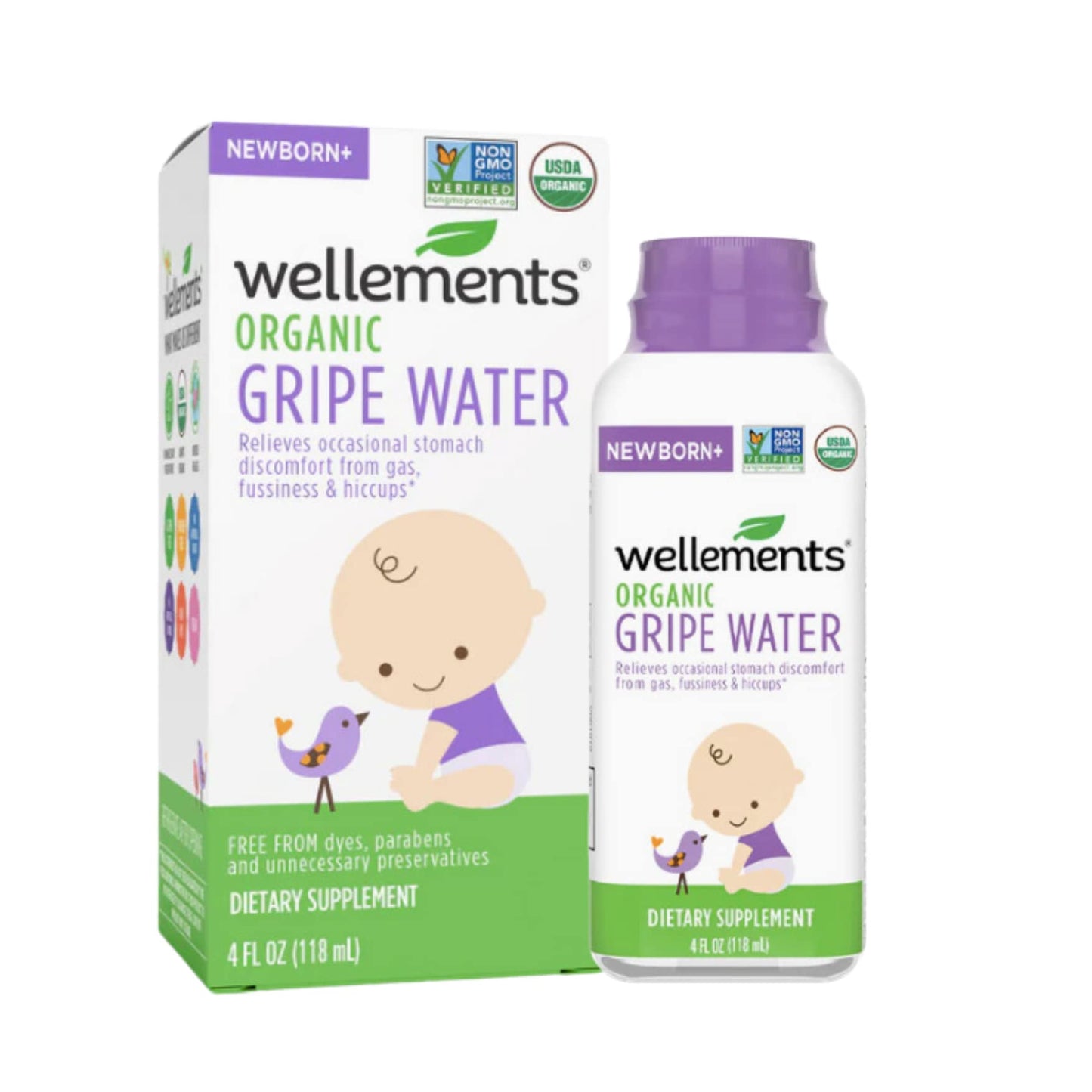 Wellements Organic Gripe Water | Relieves Occasional Stomach Discomfort from Baby Gas, Colic, Hiccups and Fussiness | Certified Organic and Non-GMO | No Artificial Flavors | 4 Fl Oz. | Ages Newborn+ Nirvana Guru