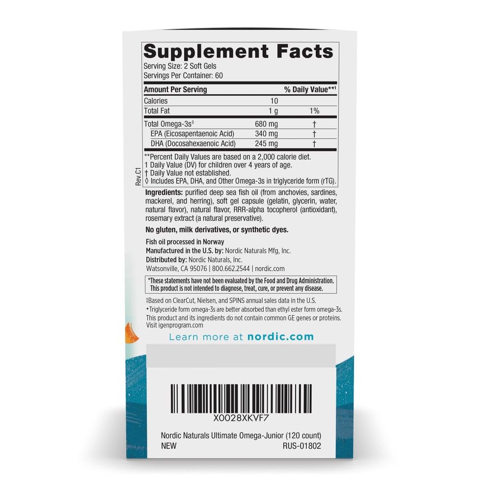 Nordic Naturals Ultimate Omega Jr., Strawberry - 120 Mini Soft Gels - 680 Total Omega-3s with EPA & DHA - Brain Health, Mood, Learning - Non-GMO - 60 Servings - Nirvana Guru